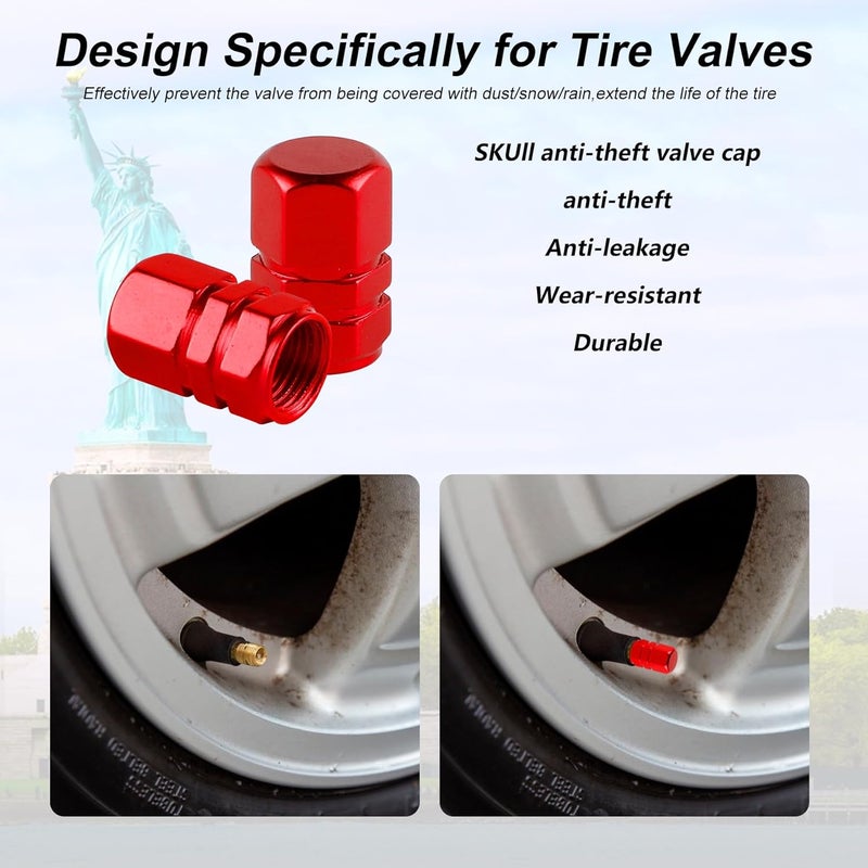 alpmosn Aluminum Tire Stem Valve Caps Wheel Valve Covers Car Dustproof Tire Cap Cover Accessories, Universal for SUV, Car, Bike and Motorcycle, Hexagon Shape (4PCS Red) - Image 4